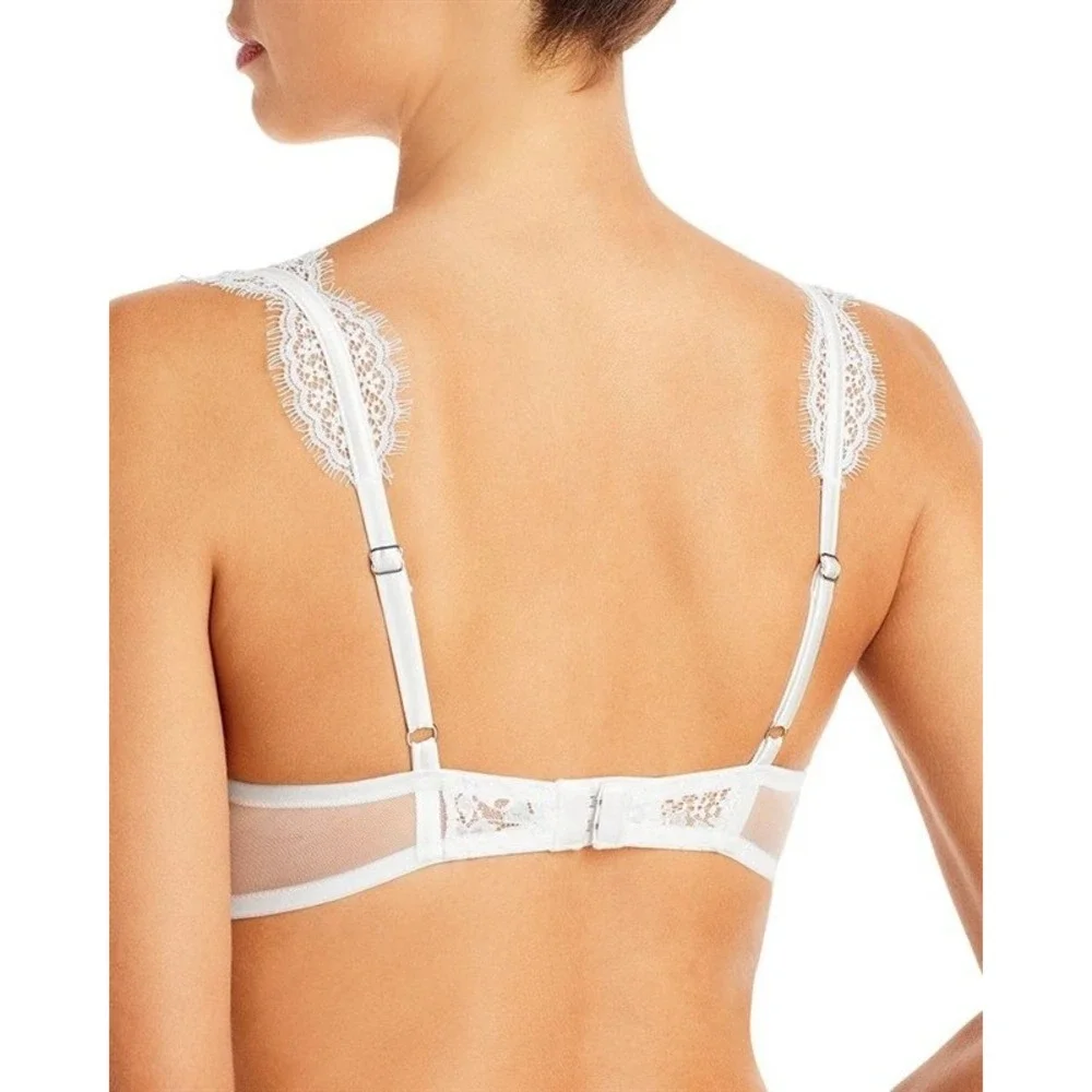 NWT Fleu Du Mal 34D Frankie Satin & Lace Balconette Bra White 131832